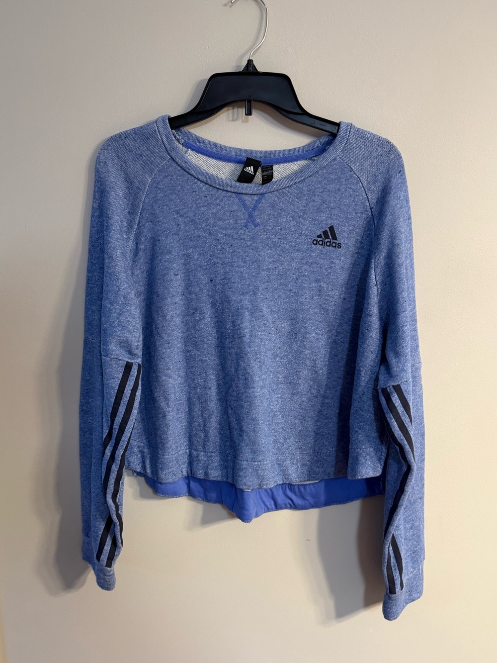 adidas Blue Long Sleeve Crewneck Top with Stripes